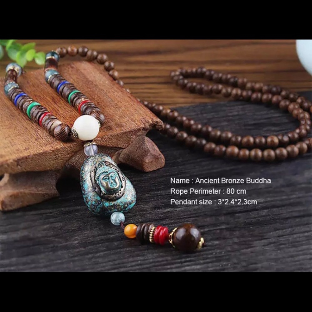 Wooden Beaded Necklace with Pendant